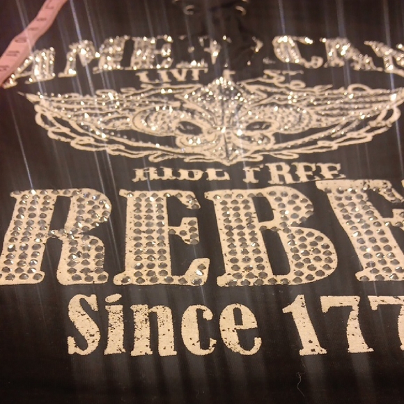 NWT. American Rebel Black Cold Shoulder Lace Sleeve Top - Picture 12 of 12